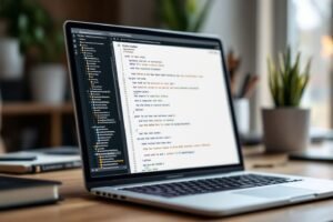 Écran d'ordinateur portable affichant du code source Python