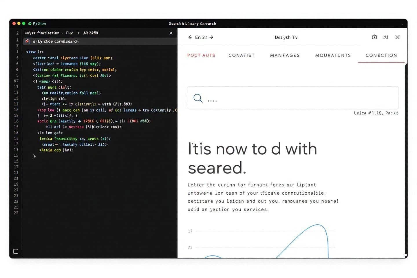 Écran divisé montrant du code Python et une interface de recherche web