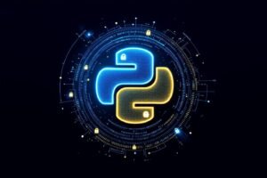 Logo Python bleu et jaune avec des éléments cybersécurité