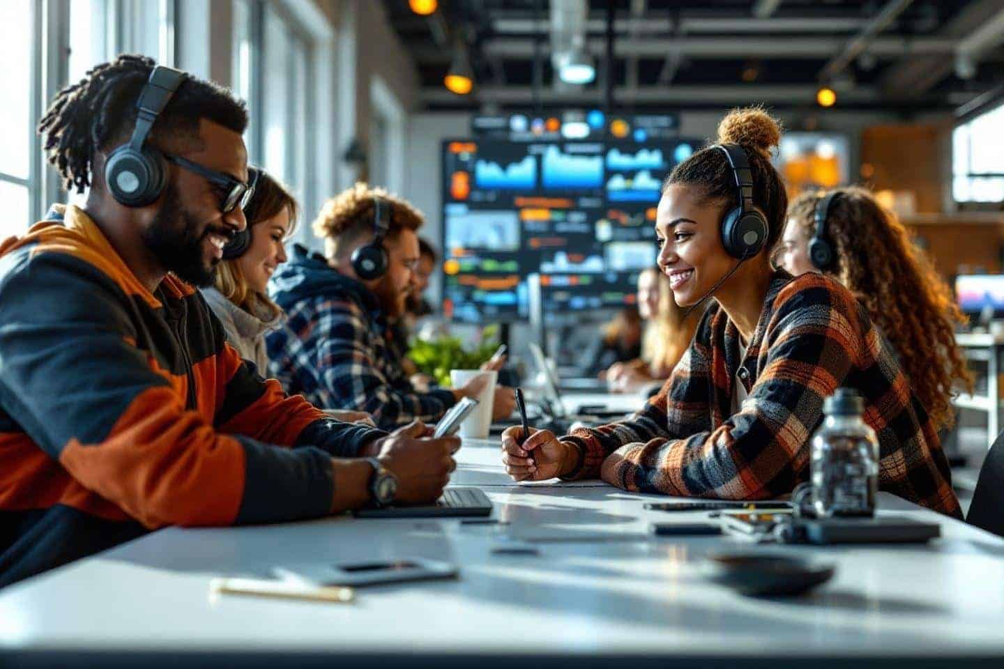 Jeunes professionnels collaborant dans un espace de travail moderne