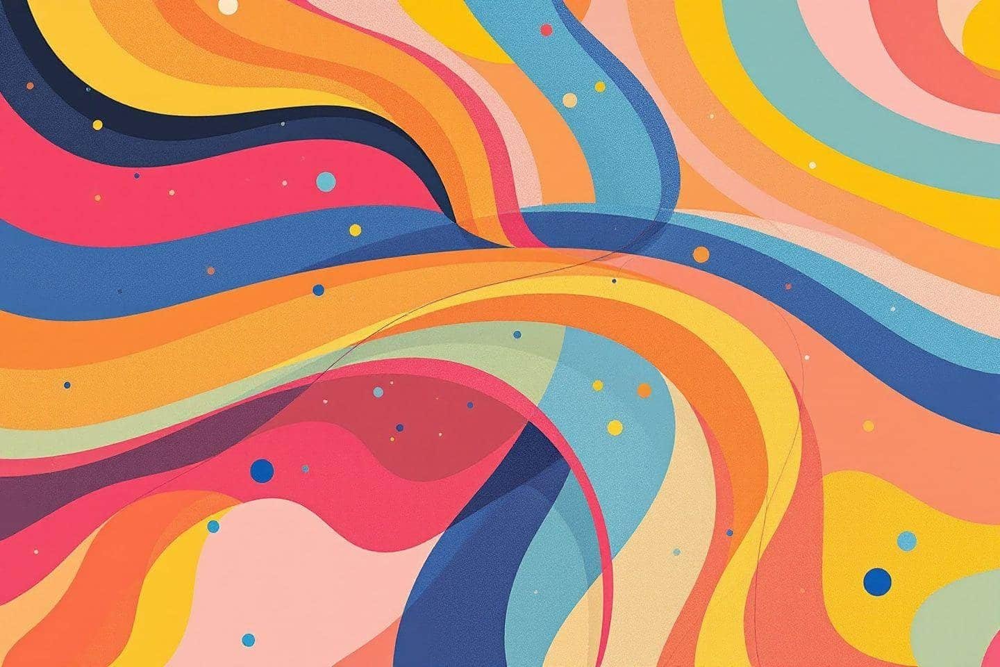 Motif abstrait de courbes ondulantes multicolores avec des points