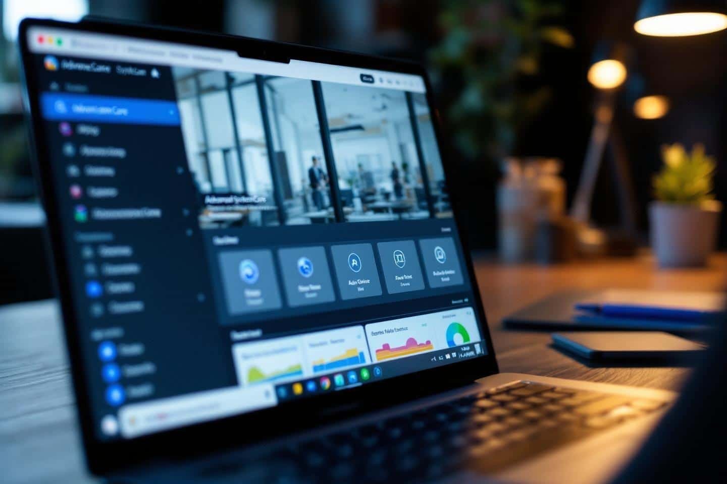 Écran d'ordinateur portable affichant une application de travail