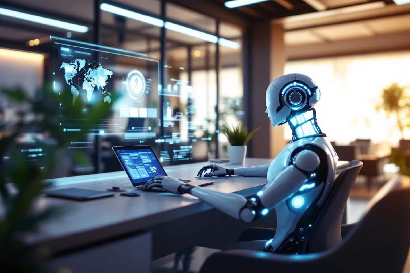 Intelligence artificielle au travail dans un environnement technologique moderne